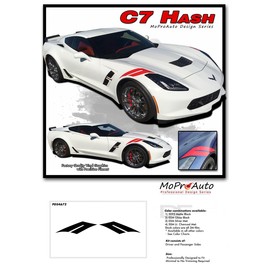 Original C7 Double BAR : Compatible with 2014-2019 Chevy Corvette C7 Hash Mark Hood to Fender Vinyl Graphic Decal Stripes (FITS All Models) (02 Gloss Black – Wet Install)