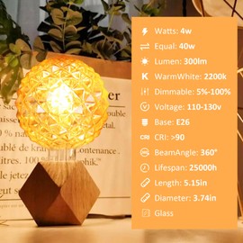 Owilukie E26 G95/G30 Larger Decorative LED Light Bulb 4W Equivalent E26 Bulb 40 watt,Vintage Edison Globe Bulbs Pineapple Shaped,Warm White 2200K Amber E26 Edison Bulb dimmable,AC120V,2 Pack