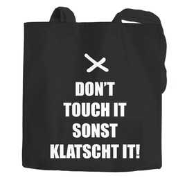 Moonworks® Jute Bag Don't Touch it sonst klatscht it Saying Cotton Bag Fabric Bag Carry Bag Black 2 Long Handles