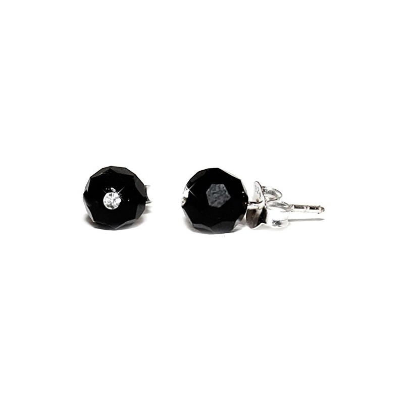 CHICNET Stud Earrings Onyx Black Faceted Glitter Stone White Shiny