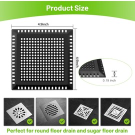 Aluvor Drain Hair Catcher,Shower Drain Cover Hair Catcher Shower Drain Strainer for Bathroom Floor,Square Shower Hair Drain Catcher to Keep Away from Clogged Drain (Matte Black, 4 inch)