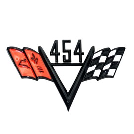 2Pcs 1960-1970 Universal Chevy 454 Cross Flag Fender Emblem Style Trim 3D Badge Sticker Replacement for Impala Chevelle Corvette & Nova (Black Red)