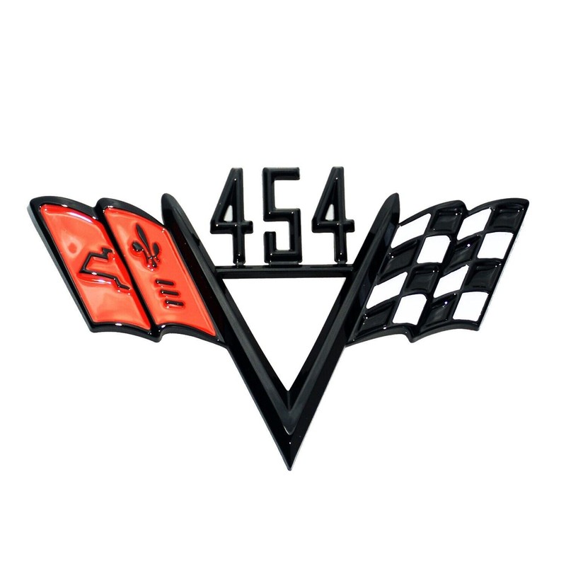 2Pcs 1960-1970 Universal Chevy 454 Cross Flag Fender Emblem Style