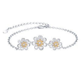 KINGWHYTE 925 Sterling Silver Daisy Bracelet for Women Adjustable Flower Bracelets Daisy Jewelry Gifts for Her Women Girls Wife Girlfriend