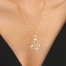 TseenYi Butterfly Choker Necklace Gold CZ Butterfly Pendant Necklace Small Crystal Butterfly Necklace Hollow Rhinestone Butterfly Necklace Butterfly Chain Necklace Jewelry for women and Girls