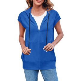 Fisoew Women's Sleeveless Zip Up Cotton Hoodies Casual Loose Fit Drawstring Sweatshirts Lightweight Jackets Vest with Pockets