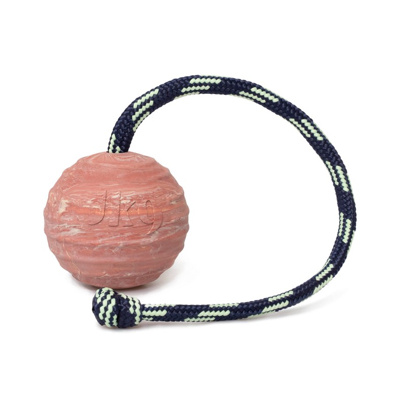 Julius-K9, IDC Natural Rubber Ball with String, Horizontally Grooved, 70