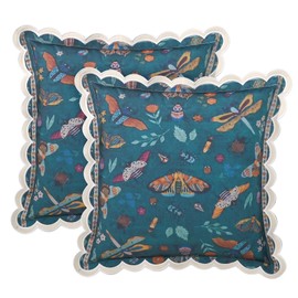 Fjdcslwx Boho Floral Throw Pillow Covers 18x18 inch Set of 2 Colorful Bohemian Flower Decorative Scalloped Wavy Edge Designs Pillowcase for Bedroom Sofa Living Room Bed Square Pillow Case Cushion