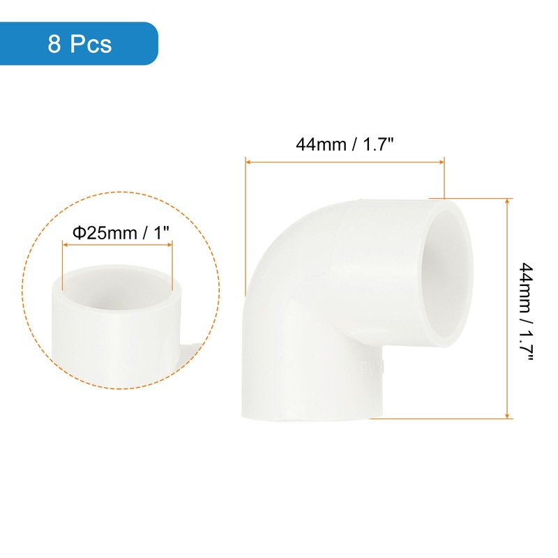 sourcing map 25mm 90 Degree Elbow, 8 Pcs PVC Pipe