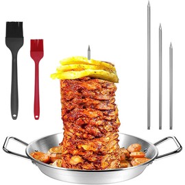 TOPROAD Al Pastor Skewer for Grill, Stainless Steel Vertical Skewer with 13" Base Pan, 3 Removable Spikes(8"/10"/12") & Brushes, Perfect for Tacos Al Pastor, Shawarma, Kebabs on Smoker, Oven, BBQ