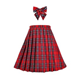 Sunny Fashion Girls Dress V Neck Pleated Hem School Uniform Size 110-158, Red plaid