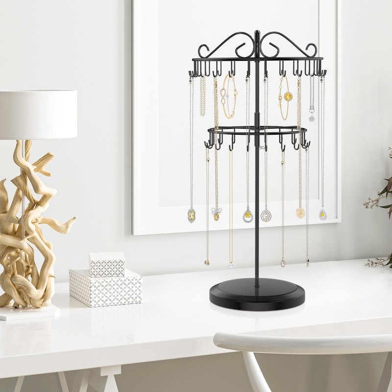 iDavosic.ly 2 Tier Rotating Necklace Holder Stand with 42 Hooks,