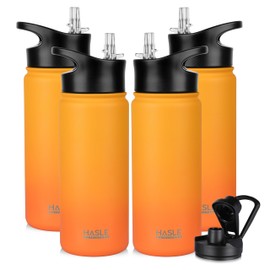 HASLE OUTFITTERS Insulated Water Bottle Kids 16 oz Double Wall Vacuum Stainless Steel Water Bottle Leak Proof for School Wide Mouth with Straw Lid Spout Lid Keeps Cold and Hot(Yellow and Orange,4pack)