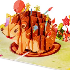 Paper Love Frndly 3D Birthday Pop Up Card, Birthday Hedgehog, Handcrafted - 100% Recycled and Eco-Friendly, 8" x 6" Cover - with Removable Note Card
