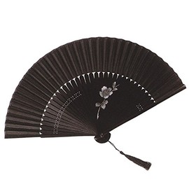 High Quality Silk Fan, Black, Bamboo, Silk (5847: Camellia)
