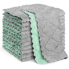 Lotnery Dish Cloths 10 Pack, Green & Grey Waffle Weave Double-Sided Microfibre Cloths for Kitchen Cleaning, Super Absorbent Reusable Dish Towels, Quick Drying Non-Scratch Cleaning Cloths, 27×16 cm