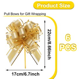 YTSMFL Large Pull Bows, 6 Pcs Organza Pull Bows for Gift Wrapping 6.7 Inch Gift Bows Gold Bow Ribbon for Wedding Cars Baskets Christmas Wrapping Party