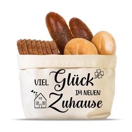 ZJKUBOIS Brotkorb aus Stoff, Geschenk zum Einzug oder Auszug, Brötchenkorb mit Viel Glück im Neuen Zuhause, Einzugsgeschenke Neue Wohnung (Viel Glück im Neuen Zuhause)