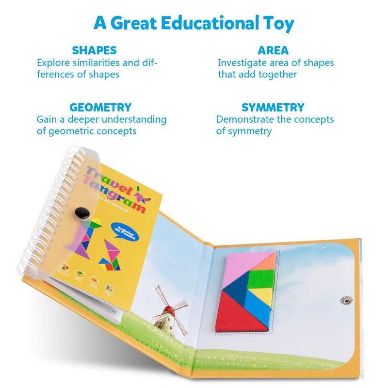 Coogam Travel Tangram Puzzle - Magnetic Pattern Block Book Road