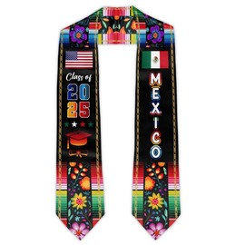 Mexico Graduation Stole Class of 2025 Mexican Flag Sash Graduate Stoles Gift - Color: Style 4