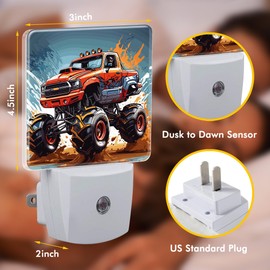 BLYKVGHQ Cartoon Monster Truck Night Light,Plug into Wall with Dusk to Dawn Light Sensors,LED Nightlights for Bedroom,Bathroom,Kitchen,Hallway,Room Decor for Boys Girls Women Men
