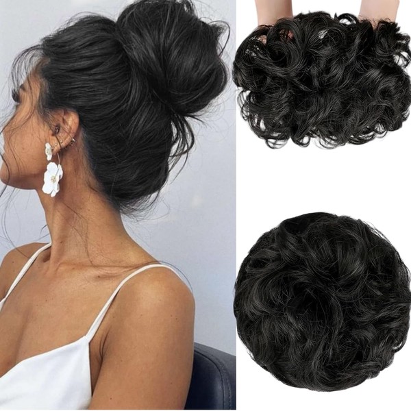 Messy Bun Hair Pieces Wavy Curly Tousled Stretchy Fluffy Donut