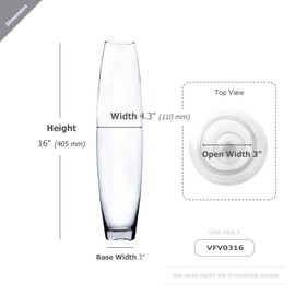 WGV Tall Bullet Glass Vase, Width 4.3", Height 16", (Multiple Sizes Choices) Clear Oval Urn Floral Planter Container Storage Centerpiece, Wedding Event Home Decor, 1 Piece (VFV0316)