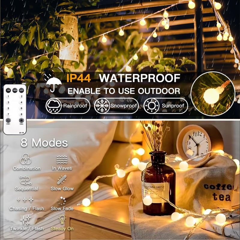 suddus String Lights for Bedroom, 66ft 200 Led Connectable Globe