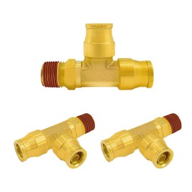 Daptemn DOT Brass Air Line Fittings, 3PCS 3/8" OD Tube 1/4" Side NPT Brass Tee Union Push to Quick Connect Air Hose Fittings