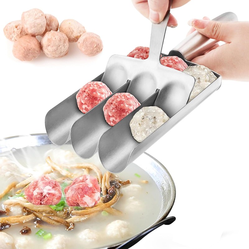 Quixotical Kitchen Meatball Maker, Stainless Steel Triple Meatball Maker, Manual