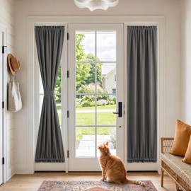 RYB HOME 100% Blackout Sidelight Curtain for Front Door with Dual Rod Pocket No Coating, Privacy Assured Thermal Insulated Room Darkening Drapes for Narrow Window Bedroom, W 12 x L 72, 1 Panel, Grey