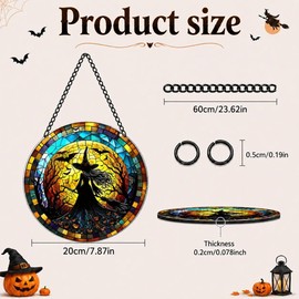 Sun Catchers For Windows, Moon & Witch Gothic Stained Glass Ornament (20cm)