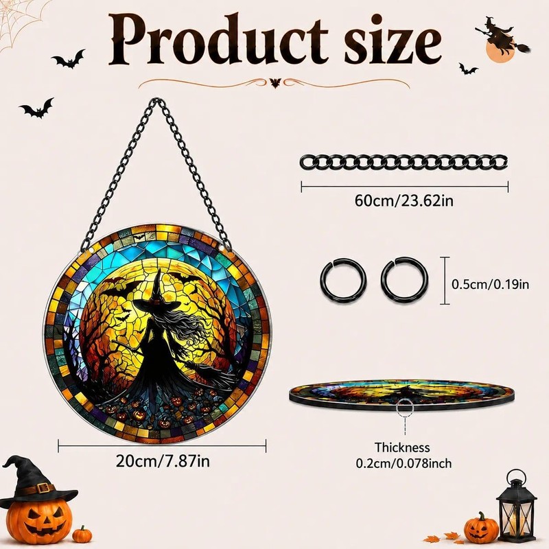 Sun Catchers For Windows, Moon & Witch Gothic Stained Glass