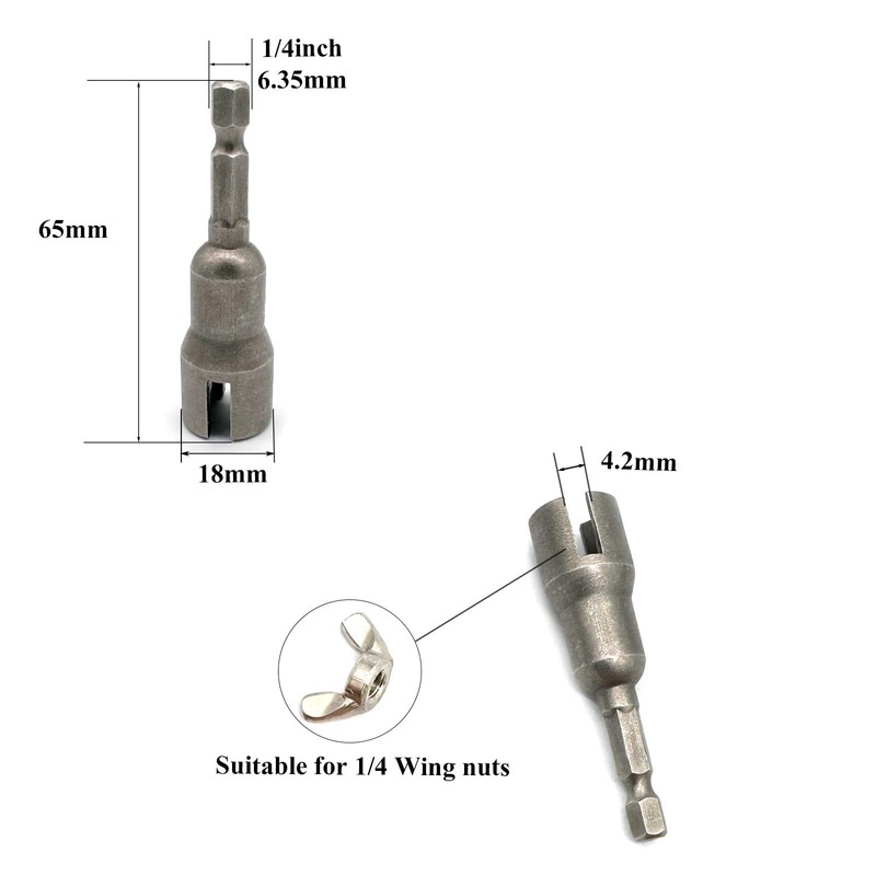Yoliko 1/4" Wing Nut Driver Wing Nut Drill Bit Socket