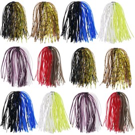 Silicone Jig Skirts Fishing DIY Rubber Fishing Jig Lures, 12/24 Bundles 50 Strands Spinnerbaits Replacement Fishing Skirts Multiple Color Spoon Blade Squid Skirts Casting Jigs Football Old-12pcs