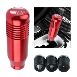 Polcatay Shifter Knob, Weighted Anti-slip Stripes Comfort Grip, American Flag Decoration Alloy Rust-proof Gear Lever with 8 mm 10 mm 12 mm Adapter, for Most Manual Cars Trucks Accessories (Red)