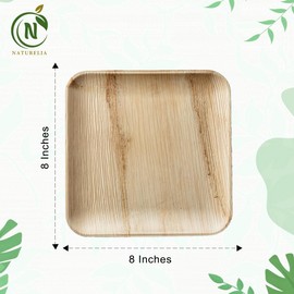 Naturelia 100% Compostable 8-Inch Palm Leaf Disposable Plates Square- Faux Wood Style Dinnerware Set, Reliable Kitchen Accessories Safe for Microwaves, Ovens and Freezers, Square Plates