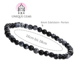 Unique Gems Subtle Gemstone Women's Bracelets Diameter 4 mm Chakra Beads Buddha Protective Bracelet, Obsidian, Obsidian