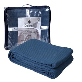 DOLLCENT 100% Cotton Queen Size Blanket for Bed, Premium Soft Combed Lightweight Blankets, Washed Breathable Cozy Bed Throw Blanket, Navy Queen Cotton Blankets for All Season: Navy (90"x90")