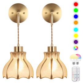 EIDEARAY Battery Operated Wall Sconce, Wireless Wall Sconces Decor Set of 2 with RGB Color Changing Dimmable, Wall Sconces Set of Two with Remote, Vintage Wall Lamp for Bedroom Living Room etc