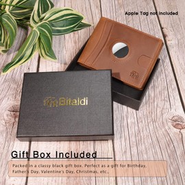 Bitaldi AirTag Wallet | Mens Wallet with AirTag Holder | RFID Blocking Wallet with Robust Removable Money Clip | Durable Premium Leather | Minimalist Card Holder Design | Gifts for Men (Light Brown)