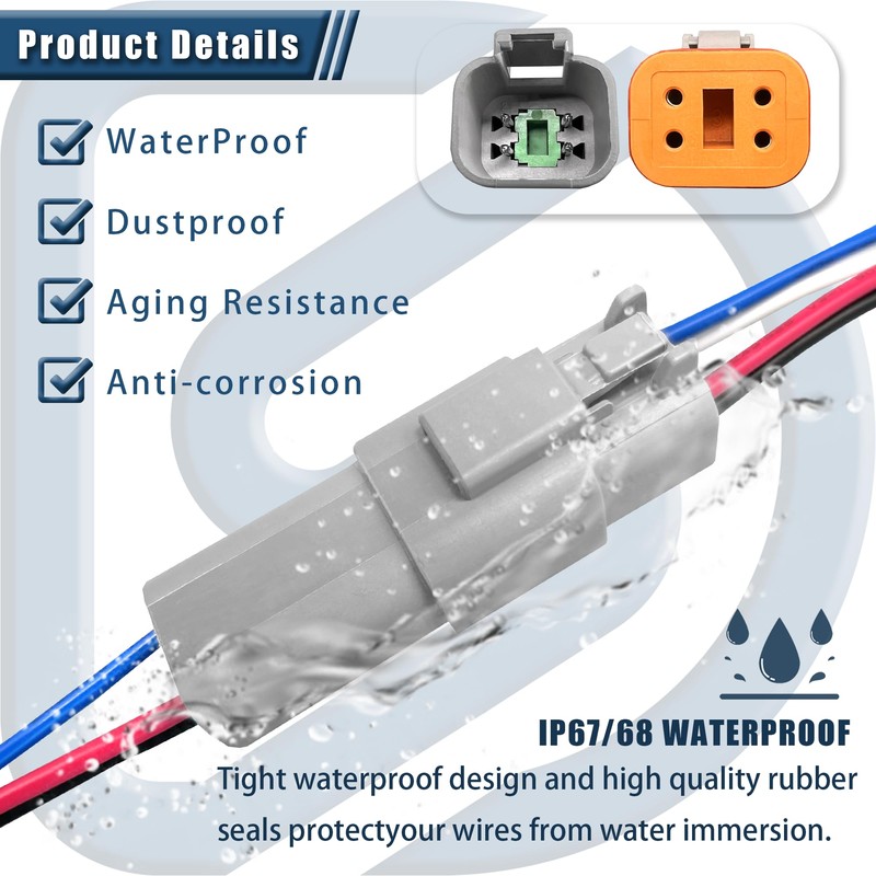 6Pack 4-Pin Waterproof DT Connectors with 16AWG Wires & Heat