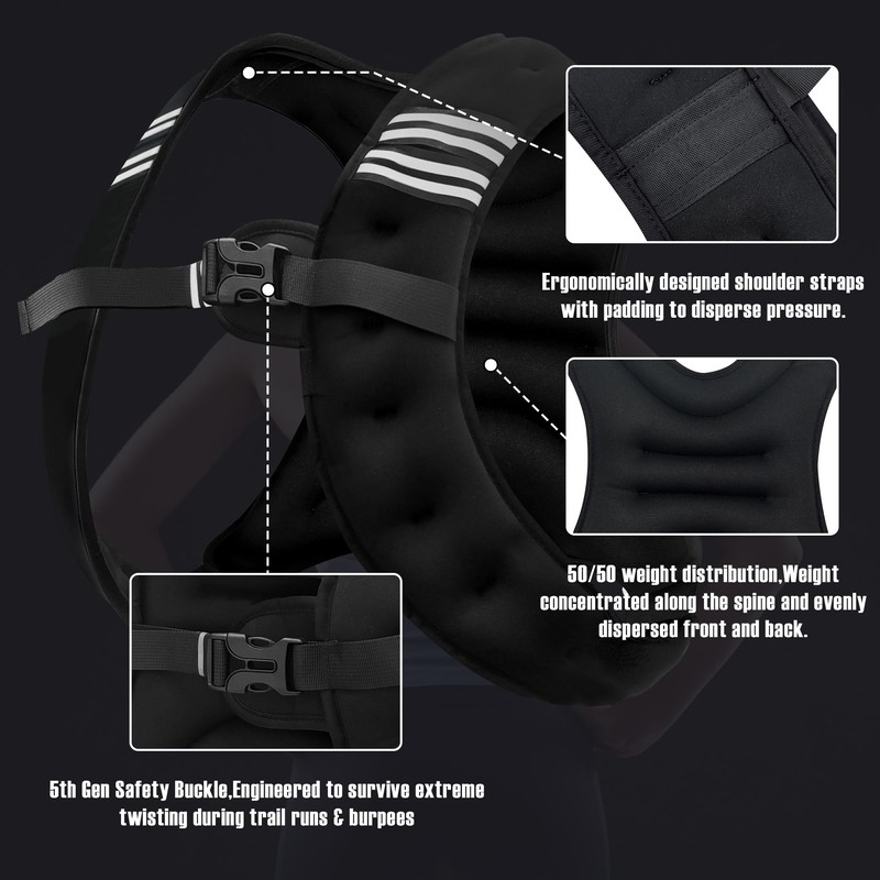 NATURELUX Weighted Vest with Reflective Stripe and Adjustable Buckle Straps,