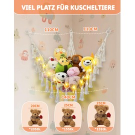 LAOYE Cuddly Toy Storage Net Stuffed Toy Storage Boho Macrame Cuddly Toy Net with Pentagram Fairy Lights Warm White Cuddly Toy Hammock Hanging Toy Organiser for Children's Room
