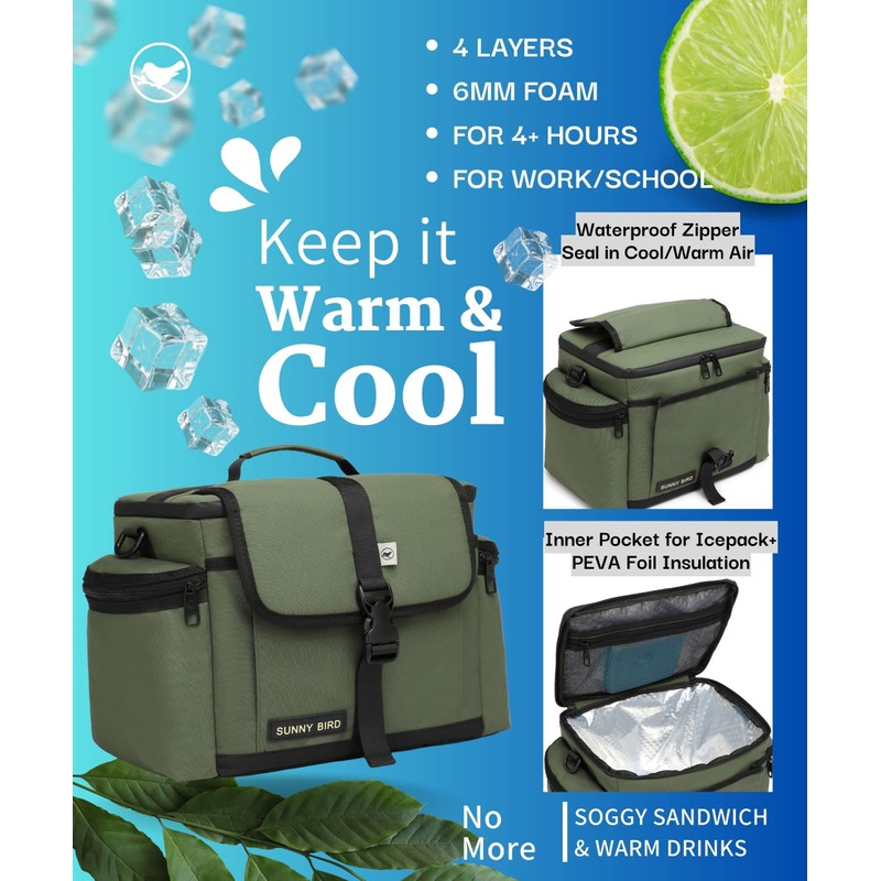 SUNNY BIRD 15L Insulated Lunch Bag with Foldable and Leakproof