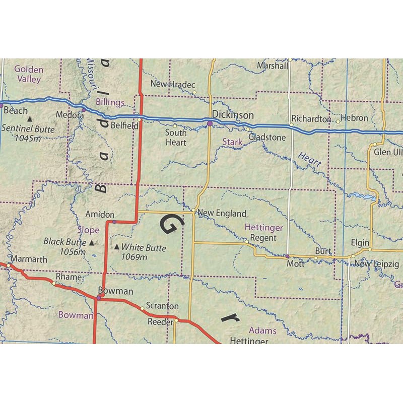 North Dakota State Poster Map - 16.5 x 23.4 Inches