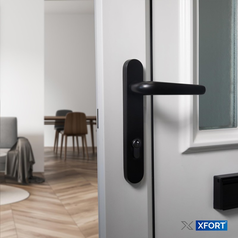XFORT Uros Matt Black Door Handle (PZ 92mm, 122mm Screw