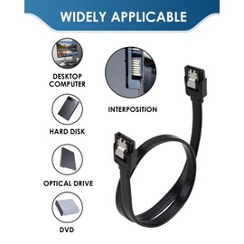 Tiryns 3 Pack SATA Cable III 6Gbps Straight HDD SDD Data Cable with Locking Latch 7pin 15.75 Inch for SATA, CD Driver, CD Writer Connection Cord Black