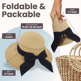 Beach Straw Hats for Women Packable Sun Hat Women Floppy Beach Hats for Women Foldable Sun Hat with Ponytail Hole Sun Hats for Women Floppy,Cream Brown Mix