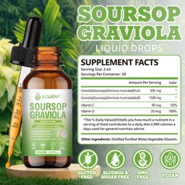 SUWENY Organic Soursop Graviola Liquid Drops 2000mg | Natural Leaf Extract for Cell Support, Antioxidant & Immune Health Boost | Non-GMO, Vegan Friendly Natural Flavor (2)
